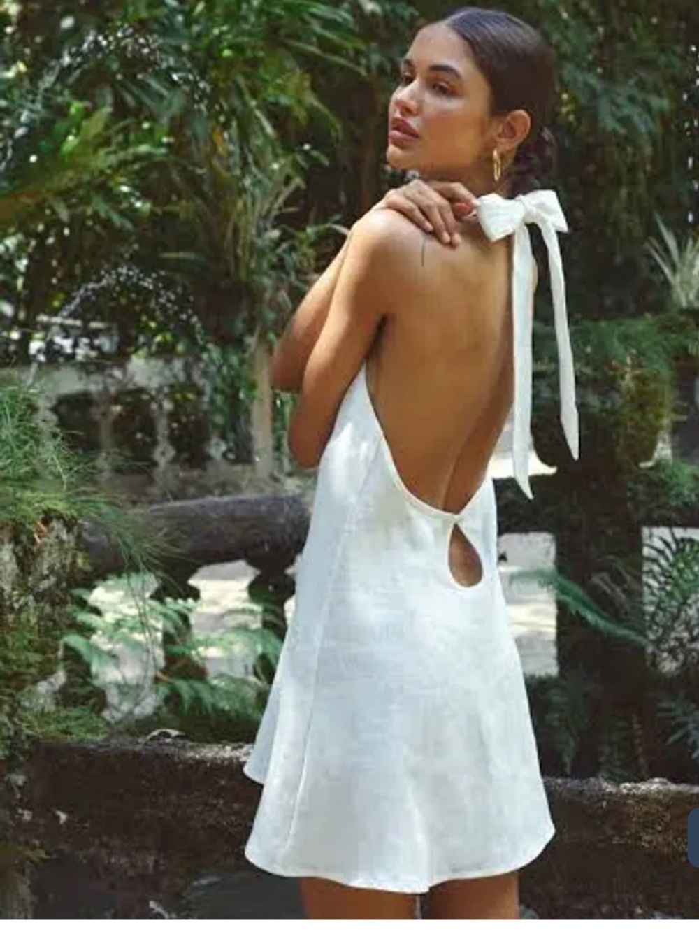 VRG GRL NATASSIA LINEN HALTER MINI DRESS WHITE US 4 Small